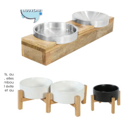 Porte-gamelles en bois chat et petit chien