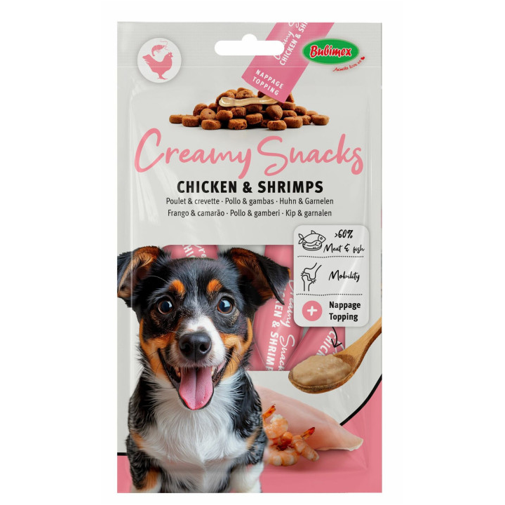 Creamy Snacks pour chien x4 : Poulet / Crevettes